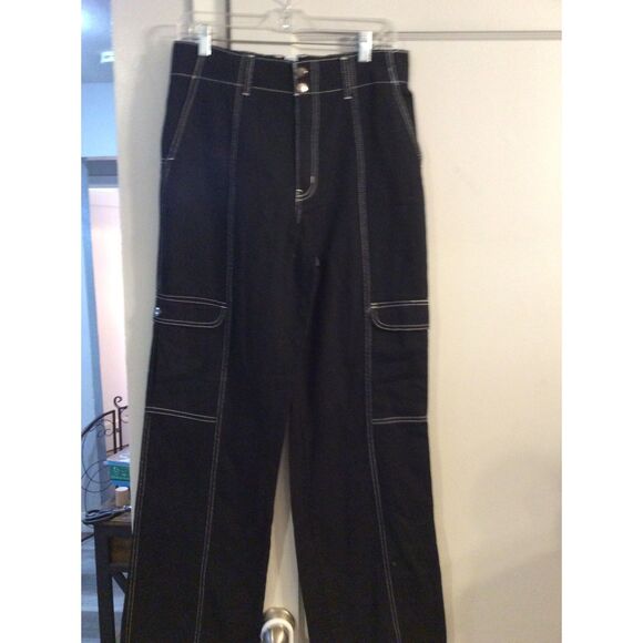 New NWT RSQ Black Women's Smock Waist Loose Cargo Stitched pants XL - Picture 4 of 10